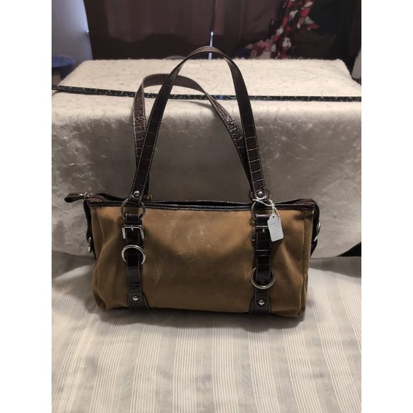 Franco Sarto Street Light Camel Suede/Croc Tote Handbag Purse - Picture 1 of 11